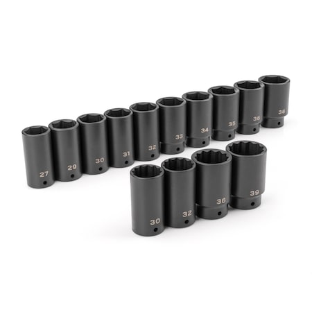 Tekton 1/2 Inch Drive Deep 6-Point and 12-Point Axle Nut Impact Socket Set, 14-Piece (27-39 mm) SID92002